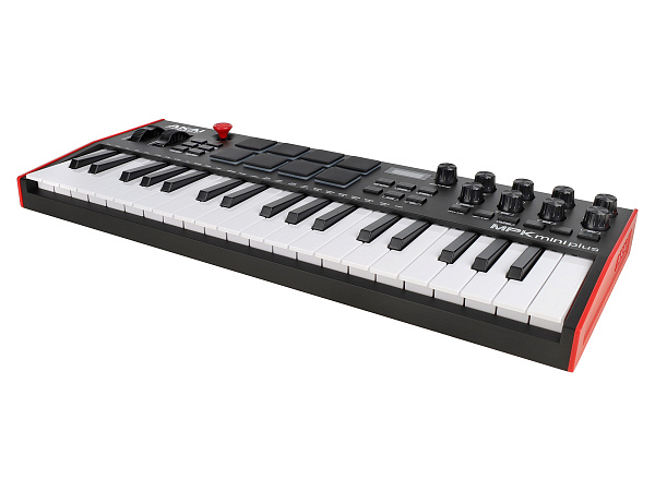 MIDI клавиатура [MPKMINIPLUS] AKAI [MPK Mini Plus] 37 мини-клавиш,  8 пэдов с RGB, 8 энкодеров, шаговый секвенсор, арпеджиатор, колесо pitch и modulation, OLED дисплей, выходы: CV/Gate: 3 x 1/8” Pitch/Gate/Mod, 1 x 1/8” CV Clock, вход: 1/8” CV Clock MIDI