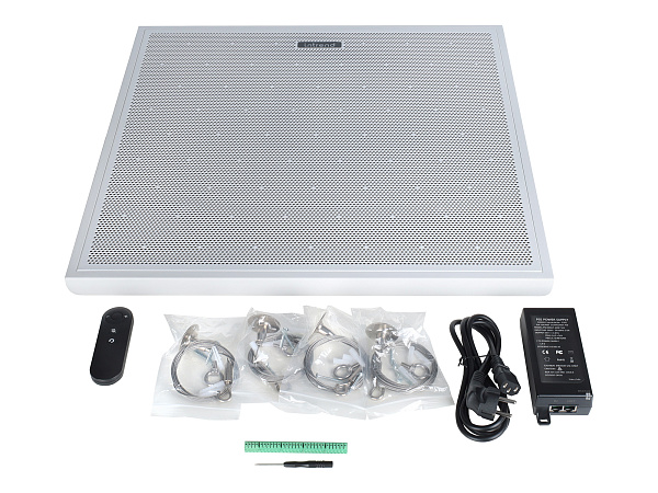 Микрофонный массив Intrend [ITMIC-ARC129] потолочный, 129 капсюлей, подключение Dante/USB, Line IN/OUT, Sound reinforcement (17 зон), Noise reduction, Feedback suppression, AEC, WebUI, RS485, питание POE/12-48V, размер 60х60 см