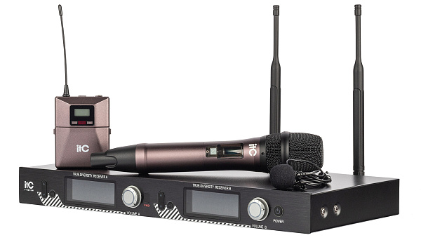 Радиосистема [T-521UT] ITC , UHF двухканальная радиосистема с петличным и ручным микрофонами. LCD дисплей. True Diversity.  Одновременная работа до 6 каналов
