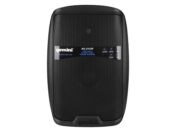 Акустическая система Gemini [AS-2112P] Активная, 2-х полосная, мощность RMS/Peak 750/1500 Вт, АЧХ 45-20000 Гц, Max SPL 108 дБ, динамики: 12" НЧ, 1" ВЧ, входы: 1/8" TRS AUX, RCA (L/R) AUX, 2xXLR микрофонные, 2x1/4" линейные, выходы: XLR Mix