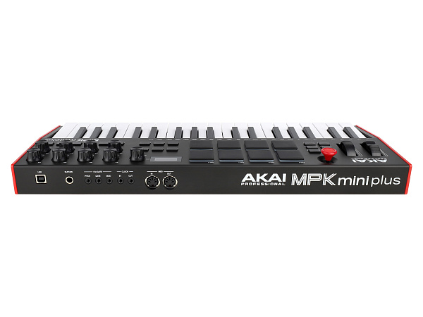 MIDI клавиатура [MPKMINIPLUS] AKAI [MPK Mini Plus] 37 мини-клавиш,  8 пэдов с RGB, 8 энкодеров, шаговый секвенсор, арпеджиатор, колесо pitch и modulation, OLED дисплей, выходы: CV/Gate: 3 x 1/8” Pitch/Gate/Mod, 1 x 1/8” CV Clock, вход: 1/8” CV Clock MIDI