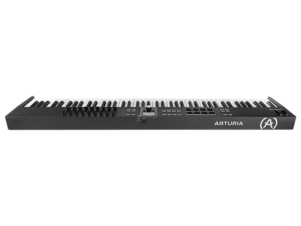 MIDI клавиатура [231542] Arturia [KeyLab Essential 88 mk3 Black] 88 клавиш, LCD дисплей, 9 энкодеров, 8 пэдов, 9 фейдеров, 12 кнопок управления, колеса высоты тона и модуляции, 1/4" Jack вход для педали, MIDI выход, Type-C