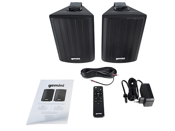 Акустическая система Gemini [GHSI-W525BT-PR-BLK] Активная + пассивная АС, 5.25" НЧ + 0.75" ВЧ, мощность RMS/Peak 60/150 Вт, АЧХ 45-20000 Гц, динамики: 5" НЧ, 1" ВЧ, IP44, BT, 3,5 мм AUX вход, 3,5 мм AUX выход, настенные крепления, пульт ДУ, цвет черный