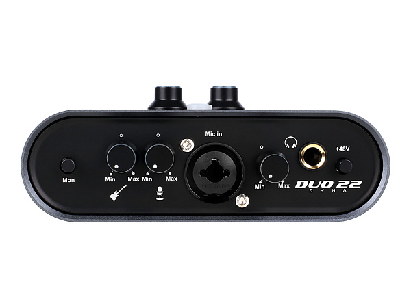 Аудиоинтерфейс USB [110313A2003] Icon [Duo22 Dyna B] АЦП/ЦАП: 24 бит/192 кГц, 127 дБ, входы/выходы: Combo XLR/TRS, 1/4" TS/ 2х1/4" TRS, 1/8" mini Jack стерео, 1/4" TRS стерео выход на наушники, USB-C, +48 В, цвет черный