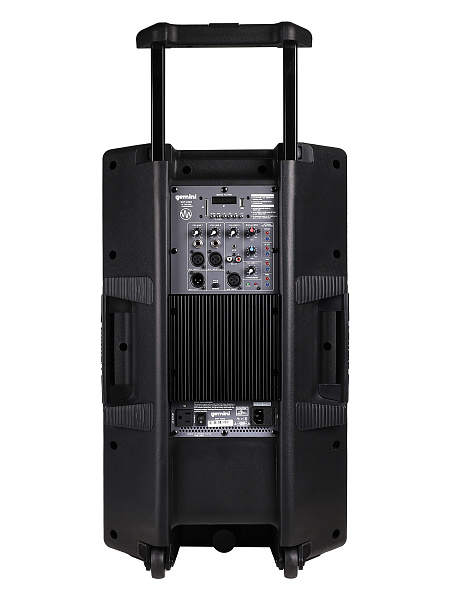 Акустическая система Gemini [GSP-2200] Активная, 2-х полосная, RMS/Peak 550/2200 Вт, АЧХ 40-20000 Гц, SPL 114 дБ, 15" ВЧ, 1,35" ВЧ, вх.: (2) XLR Mic, (2) 1/4" TRS Mic, 1/8” TRS AUX, RCA (L/R) AUX, XLR, вых.: XLR Mix, USB, SD, FM, Bluetooth