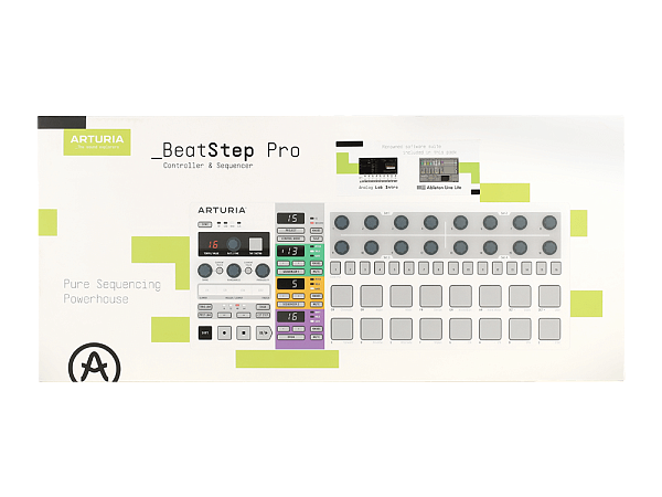 MIDI контроллер (Микшер-семплер (контроллер)) [430111] Arturia [BeatStep Pro] 2 независимых монофонических 64-шаговых мелодических секвенсора, 16-трековый секвенсор ударных, 16 проектов, в каждом 16х2 sequences, 16 drum sequences, CV/GATE выходы, 8 Drum