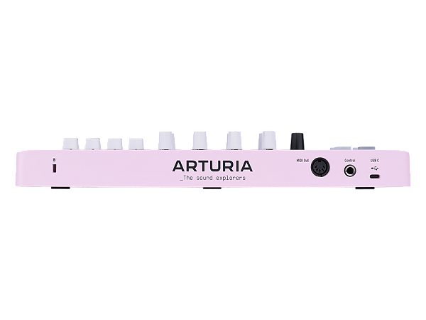 MIDI клавиатура [231509] Arturia [MiniLAB 3 Rose Quartz] 25 клавиш, 8 энкодеров, 8 RGB пэдов, 8 фейдеров, дисплей, сенсорные регуляторы Pitch/Modulation, MIDI-выход, 1/4" Jack вход педали, режим Chord, арпеджиатор, USB-C