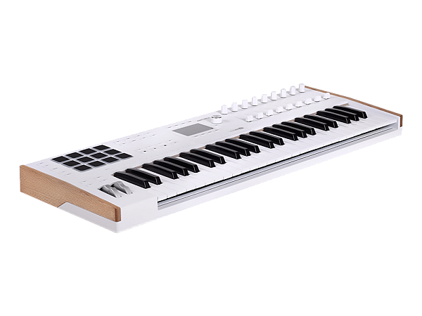MIDI клавиатура [231621] Arturia [KeyLAB 49 MK3 White] 49 клавиш, полувзвешенная механика, дисплей, 12 пэдов , 9 фейдеров, 9 поворотных регуляторов, 3 входа для подключения педалей, MIDI in/out, USB-C