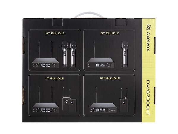 Микрофонная радиосистема Axelvox [DWS7000HT (HT Bundle)] UHF 710-726 MHz, 2 х 32 канала,LCD дисплей, 2х ИК порт, 2 ручных микрофона, 2 держателя на стойку, 2 силиконовых кольца.