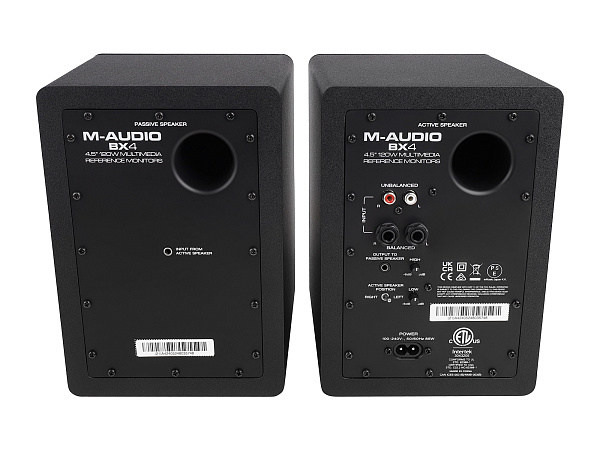 Акустическая система [BX4PAIRXEU] M-audio [BX4 (пара)] (активный+пассивный), 2-х полосные, 25 Вт, 69-22000 Гц, д4,5"+1" входы: 2x1/4" линейный вход, 2xRCA линейный вход