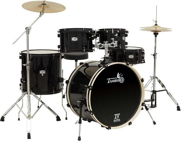 Барабанная установка TAMBURO [T5P20DARK] из 5 барабанов: 22" бочка, 10" и 12" подвесные томы, 16" напольный том, 14х5.5 малый барабан, фурнитура черного цвета, цвет: черный