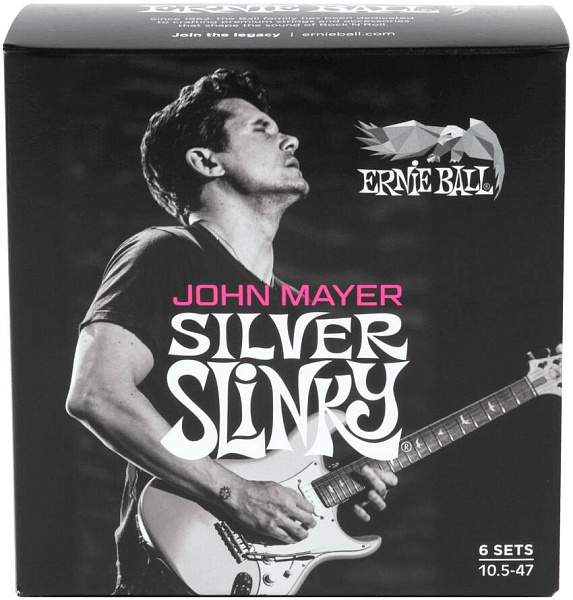 ERNIE BALL 3817 John Mayer Silver Slinky Nickel Wound 10.5-47 (pack 6) - Струны для электрогитары