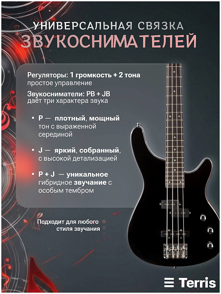 TERRIS SET-SSS BK - Бас-гитара 4 струны