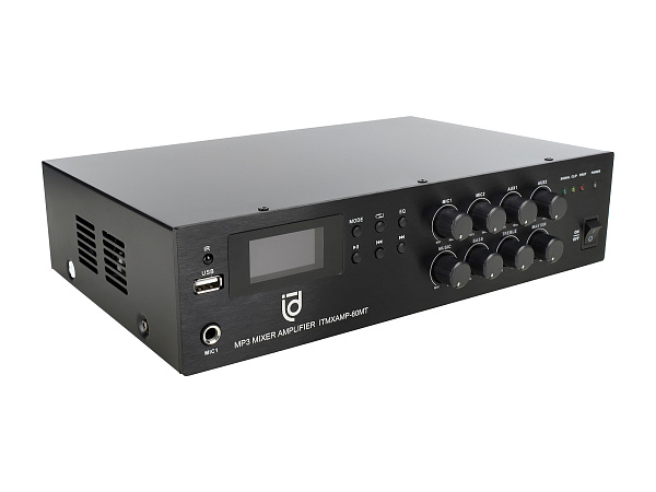 Микшер-усилитель Intrend [ITMXAMP-60MT] MP3, FM тюнер, USB, Bluetooth, 2хMic/3хLine входы, 1хLine выход,60 Вт, 4/8Ом/100V, IR-пульт в комплекте