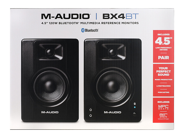 Акустическая система [BX4PAIRBTXEU] M-audio [BX4 BT (пара)] (активный+пассивный), 2-х полосные, 25 Вт, 69-22000 Гц, 4,5"+1", входы: 2x1/4"линейный вход, 2xRCA линейный вход, Bluetooth