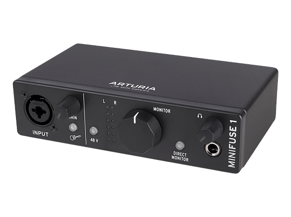 Аудиоинтерфейс USB [800101] Arturia [MiniFuse 1 Black] 24бит/192кГц, комбинированный разъем XLR и 6.3 мм для записи инструментов и вокала с фантомным питанием 48 В, выходы на монитор (L/R Jack), выход для наушников
