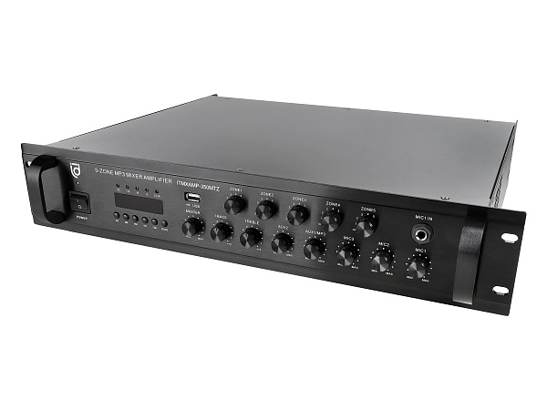 Микшер-усилитель Intrend [ITMXAMP-350MTZ] зональный, 5 зон. MP3, FM-тюнер, USB, Bluetooth, 3хMic/2хLine входы, 1хLine выход, 350 Вт, 4-16 Ом/100V, IR-пульт в комплекте