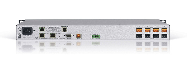 Аудиопроцессор BIAMP [TesiraFORTE DAN VT4] (DSP): 4х4 (32 x 32 Dante); 4 вх. c AEC. 4 вых., 8 CH по USB, 2-канальный VoIP-интерфейс SIP (RJ-45) + телефонный интерфейс FXO (RJ-11), OLED-дисплей, Ethernet, RS-232. ПО Tesira. Logic I/O. 1U.