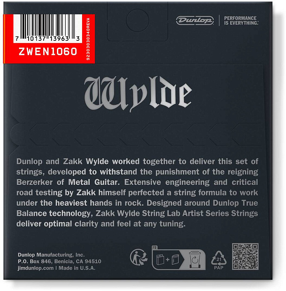 DUNLOP ZAKK WYLDE HV 10/60-6/SET ZWEN1060 - Струны