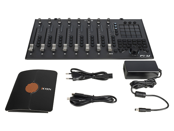 MIDI контроллер [110205A2022] Icon [P1-M] USB MIDI DAW контроллер, 8 моторизованных фейдеров, программируемый 4-дюймовый сенсорный дисплей, LED-индикаторы, колесо Jog оптического энкодера, 8 энкодеров, функциональные кнопки с подсветкой