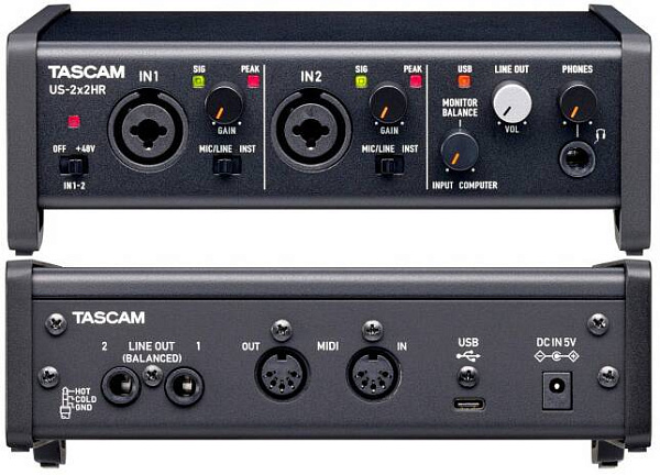 TASCAM US-2x2HR -аудиоинтерфейс USB, АЦП/ЦАП: 24бит/192кГц, USB-C.