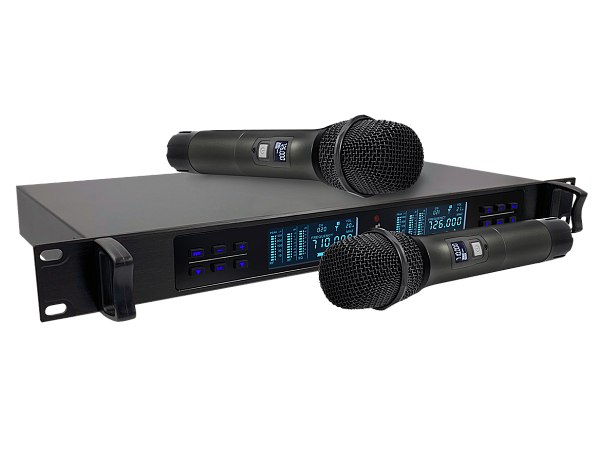Микрофонная радиосистема Axelvox [DWS7000HT (RT Bundle)] UHF 710-726 MHz, 2 х 32 канала,LCD дисплей, 2х ИК порт, 2 ручных микрофона, 2 держателя на стойку, 2 силиконовых кольца, рэковый приемник