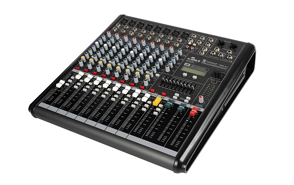 Микшер Intrend [ITMIX-8-2] аналоговый, 12 входов (8 аналоговых, 1 стерео, 2 USB), 2 группы, Bluetooth, USB MP3 плеер, процессор эффектов 24-бит, 9-полосный графический эквалайзер