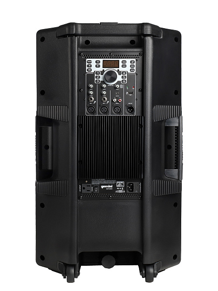 Акустическая система Gemini [GSP-5500] Активная, 2-х полосная, RMS/Peak 550/2200 Вт, АЧХ 40-20000 Гц, SPL 126 дБ, 15" ВЧ, 1,35" ВЧ, вх.: (2) XLR Mic, (2) 1/4" TRS Mic, 1/8” TRS AUX, RCA (L/R) AUX, XLR, вых.: XLR Mix, USB, SD, FM, Bluetooth