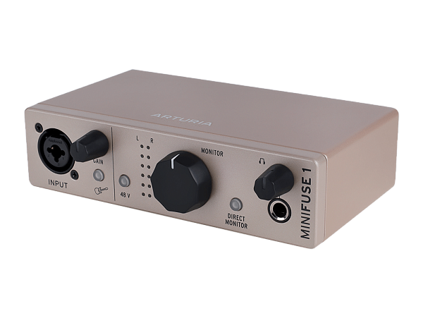 Аудиоинтерфейс USB [800121] Arturia [MiniFuse 1 Champagne] 24бит/192кГц, комбинированный разъем XLR и 6.3 мм для записи инструментов и вокала с фантомным питанием 48 В, выходы на монитор (L/R Jack), выход для наушников