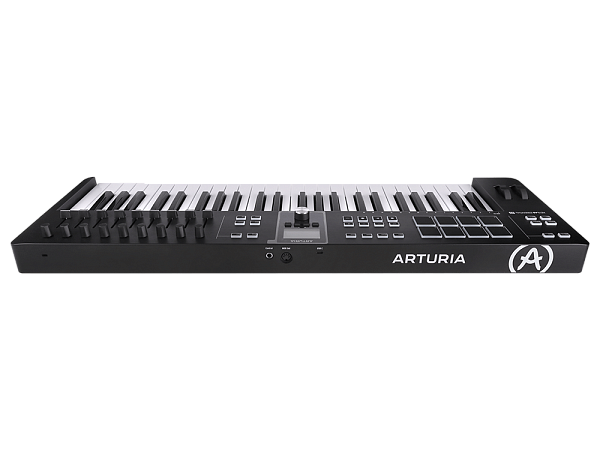 MIDI клавиатура [231522] Arturia [KeyLab Essential 49 mk3 Black] 49 клавиш, LCD дисплей, 9 энкодеров, 8 пэдов, 9 фейдеров, 12 кнопок управления, колеса высоты тона и модуляции, 1/4" Jack вход для педали, MIDI выход, Type-C