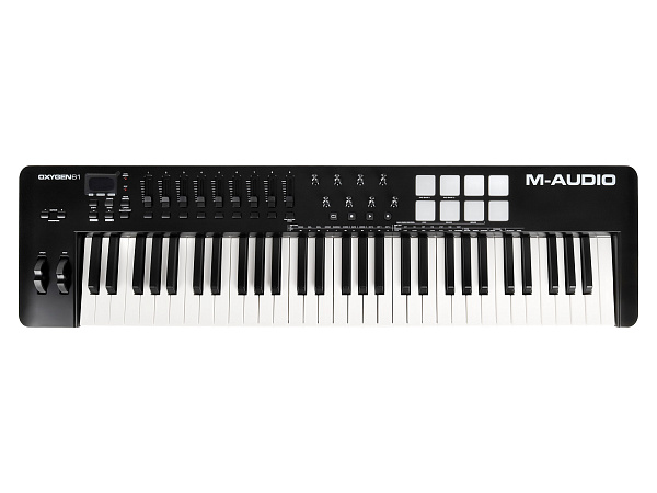 MIDI клавиатура [OXYGEN61MKV] M-audio [Oxygen 61 MKV] 61 клавиша, LCD дисплей, 8 энкодеров, 8 пэдов, 9 фейдеров, 12 кнопок управления, колеса высоты тона и модуляции, smart control, auto-mapping, встроенный арпеджиатор, 1/4" Jack вход для педали сустейна