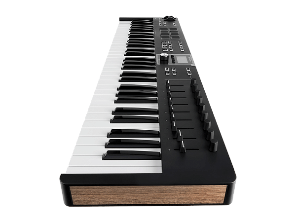 MIDI клавиатура [231532] Arturia [KeyLab Essential 61 mk3 Black] 61 клавиша, LCD дисплей, 9 энкодеров, 8 пэдов, 9 фейдеров, 12 кнопок управления, колеса высоты тона и модуляции, 1/4" Jack вход для педали, MIDI выход, Type-C