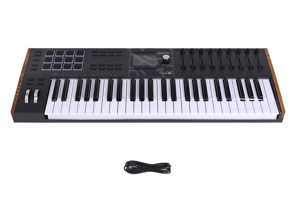 MIDI клавиатура [231622] Arturia [KeyLAB 49 MK3 Black] 49 клавиш, полувзвешенная механика, дисплей, 12 пэдов , 9 фейдеров, 9 поворотных регуляторов, 3 входа для подключения педалей, MIDI in/out, USB-C