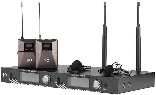 ITC T-521UL - радиосистема UHF двухканальная с двумя петличными микрофонами....