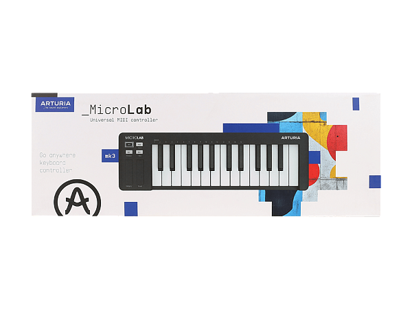 MIDI клавиатура [231512] Arturia [MicroLab 3 Black] 25 клавиш, чувствительных к скорости нажатия, сенсорные полосы pitch и modulation, режим игры аккордами, разъем для подключения педали, type-c, ПО: Analog Lab Intro, Ableton Live Lite. Цвет - черный.