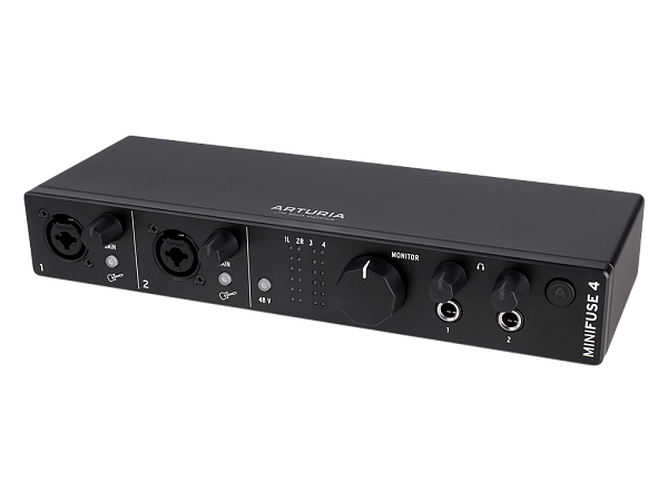 Аудиоинтерфейс USB [800103] Arturia [MiniFuse 4 Black] 24бит/192кГц,  два комбинированных входа XLR-1/4” (микрофонный/линейный/инструментальный)  +48 В, два входа 6,3 Jack, 4 выхода 6,3 Jack, 2 выхода для наушников, MIDI In/Out, 2x USB Hub