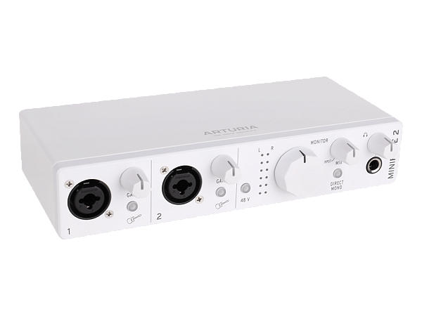 Аудиоинтерфейс USB [800112] Arturia [MiniFuse 2 White] 24бит/192кГц, два комбинированных входа XLR-1/4” (микрофонный / линейный / инструментальный уровень) с фантомным питанием +48 В, выходы на монитор (L/R Jack), выход для наушников, MIDI In/Out