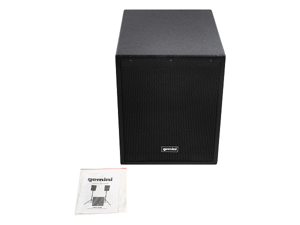 Акустическая система Gemini [LRX-448] Комплект: 8 (2х4) 2-х полосных сателлитов, 12" активный сабвуфер, совокупная мощность RMS 600 Вт, SD слот, USB порт, FM радио, Bluetooth, 2 стойки, кабели питания, кабели коммутации (2 места)