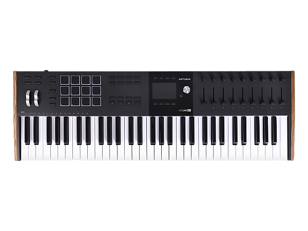 MIDI клавиатура [231632] Arturia [KeyLAB 61 MK3 Black] 61 клавиша, полувзвешенная механика, дисплей, 12 пэдов , 9 фейдеров, 9 поворотных регуляторов, 3 входа для подключения педалей, MIDI in/out, USB-C