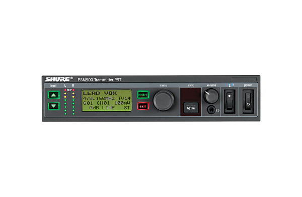 Одноканальный передатчик системы персонального мониторинга PSM 900 SHURE [P9TE=-K1E] диапазон 596-632 МГц, 2 аналоговых комбовхода XLR/6.3 мм, 2 аналоговых выхода 6.3 мм, 1 РЧ-выход BNC 50 Ом