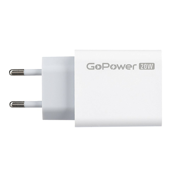00-00028401 Сетевое зарядное устройство GPQC08, 1USB+1Type-C, 20Вт QC3.0, белый, GoPower