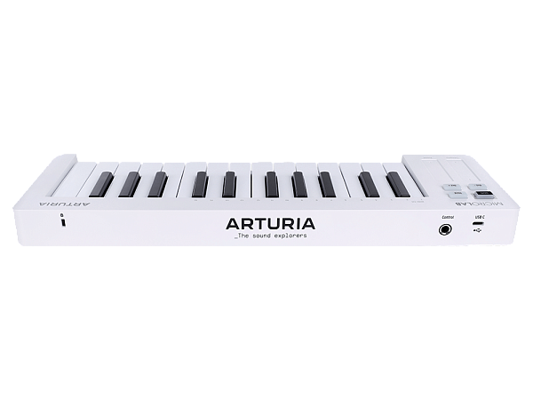 MIDI клавиатура [231511] Arturia [MicroLab 3 White] 25 клавиш, чувствительных к скорости нажатия, сенсорные полосы pitch и modulation, режим игры аккордами, разъем для подключения педали, type-c, ПО: Analog Lab Intro, Ableton Live Lite. Цвет - белый.