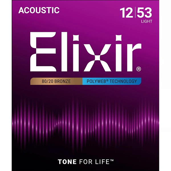 11050 POLYWEB Комплект струн для акустической гитары, Light, бронза 80/20, 12-53, Elixir
