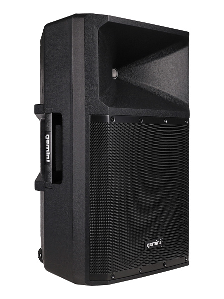 Акустическая система Gemini [GSP-2200] Активная, 2-х полосная, RMS/Peak 550/2200 Вт, АЧХ 40-20000 Гц, SPL 114 дБ, 15" ВЧ, 1,35" ВЧ, вх.: (2) XLR Mic, (2) 1/4" TRS Mic, 1/8” TRS AUX, RCA (L/R) AUX, XLR, вых.: XLR Mix, USB, SD, FM, Bluetooth