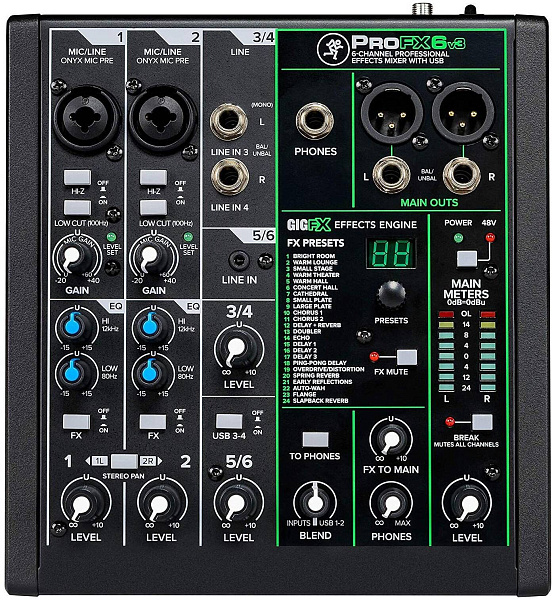 MACKIE ProFX6v3 6-канальный микшер с процессором эффектов