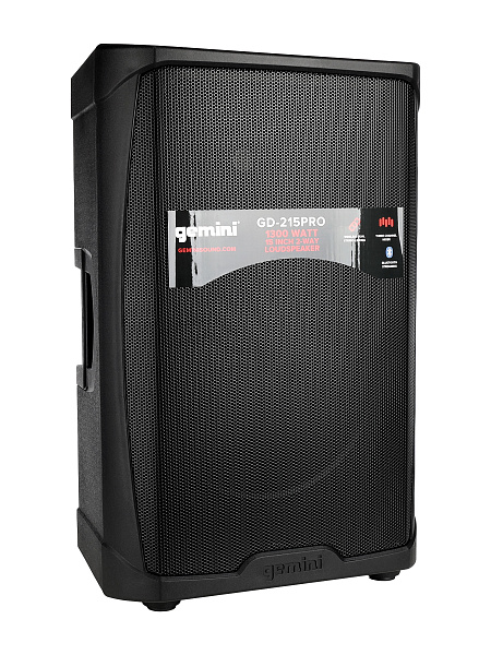 Акустическая система Gemini [GD-215PRO] Активная, 2-х полосная, мощность RMS/Peak 280/1300 Вт, Max Peak SPL 120 Вт, динамики: 15" НЧ, 1,35" ВЧ, входы: 1/8” TRS AUX, 2x 1/4" TRS, 2x XLR, 2x RCA AUX, выходы: XLR Mix Out, Bluetooth, микрофон