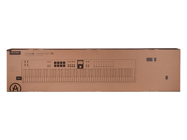 MIDI клавиатура [231541] Arturia [KeyLab Essential 88 mk3 White] 88 клавиш, LCD дисплей, 9 энкодеров, 8 пэдов, 9 фейдеров, 12 кнопок управления, колеса высоты тона и модуляции, 1/4" Jack вход для педали, MIDI выход, Type-C