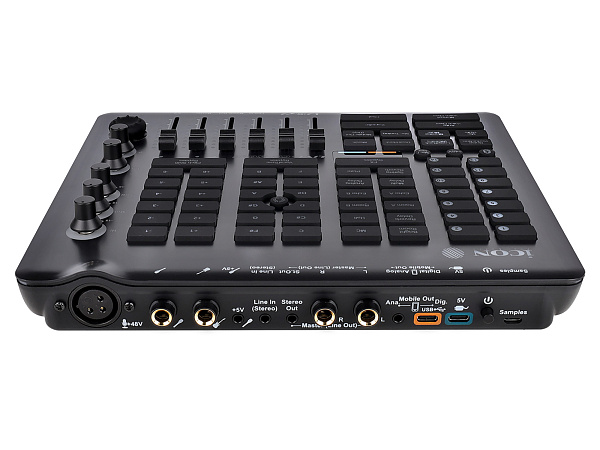 Аудиоинтерфейс USB [110312A2011] Icon [Live Console] для стримов, DSP обработка, фейдеров: 6, энкодеров: 5, дисплеи: 4, XLR микр. вход, 1/4" TRS, 1/4" TS, 1/8" Stereo mini Jack/ 2x1/4" TRS, 1/8" Stereo mini Jack, 2x1/8" Stereo mini Jack, USB-C