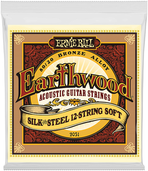 ERNIE BALL 2051 Earthwood Silk & Steel Soft 9-46 - Струны для акустической 12-струнной гитары