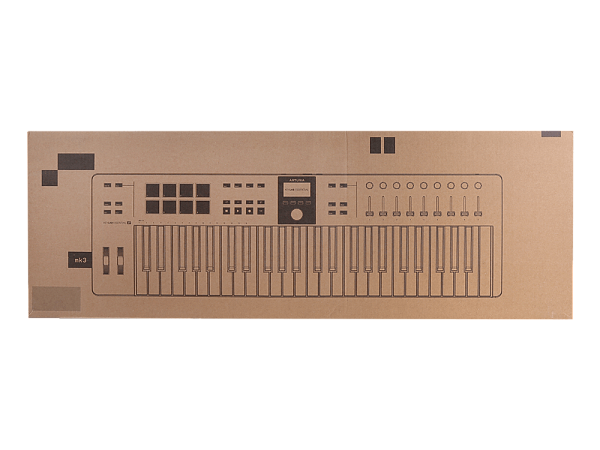 MIDI клавиатура [231522] Arturia [KeyLab Essential 49 mk3 Black] 49 клавиш, LCD дисплей, 9 энкодеров, 8 пэдов, 9 фейдеров, 12 кнопок управления, колеса высоты тона и модуляции, 1/4" Jack вход для педали, MIDI выход, Type-C